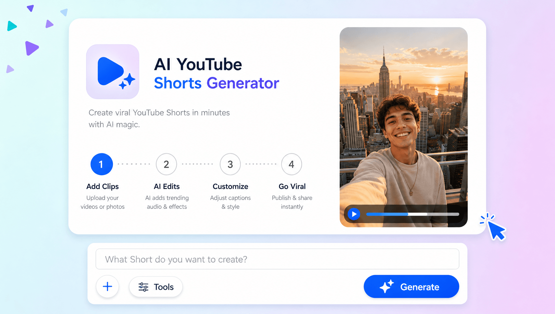 AI YouTube Shorts Generator – Create Viral Short Videos from any URL AI YouTube Shorts Generator – Create Viral Short Videos from any URL